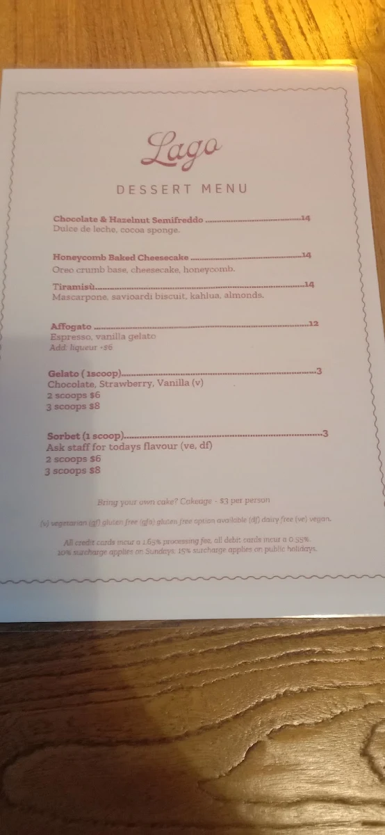 Menu, Budgewoi Hotel