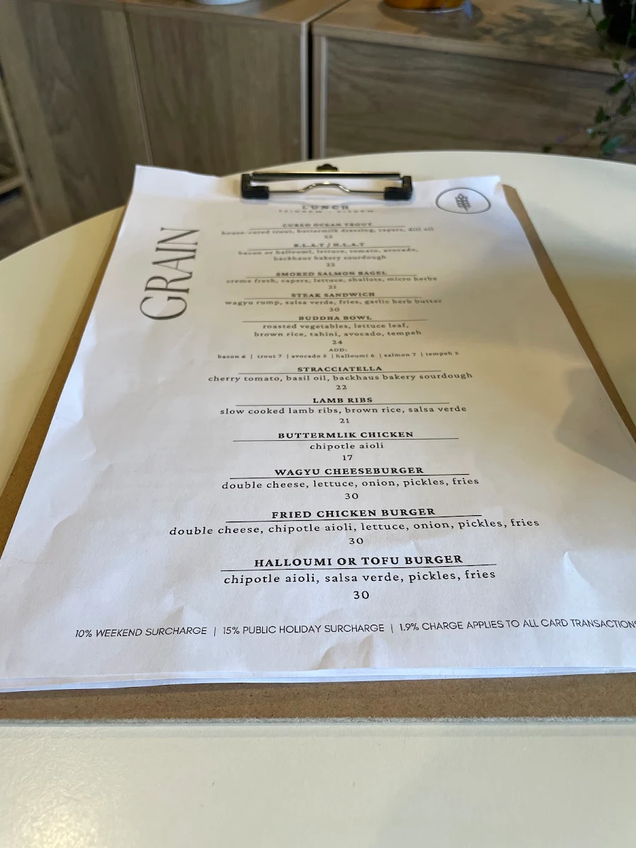 Menu, GRAIN x Daylesford Brewing co