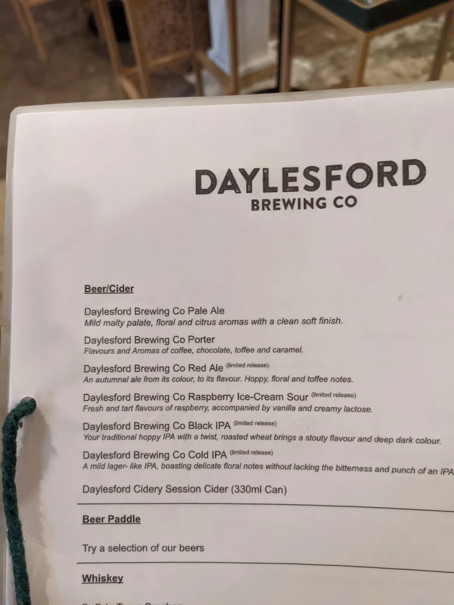 Menu, GRAIN x Daylesford Brewing co