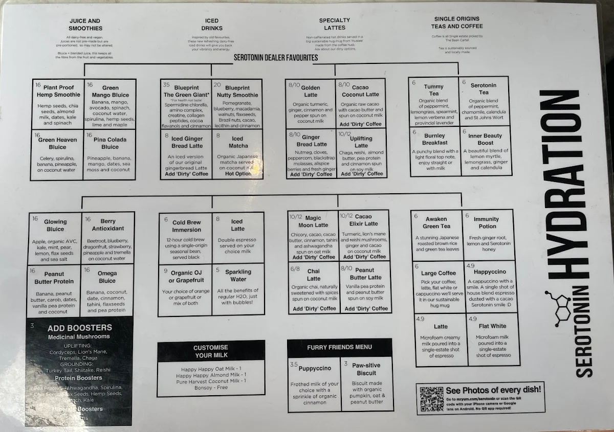 Menu, Serotonin Eatery