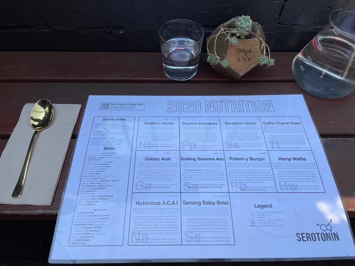 Menu, Serotonin Eatery