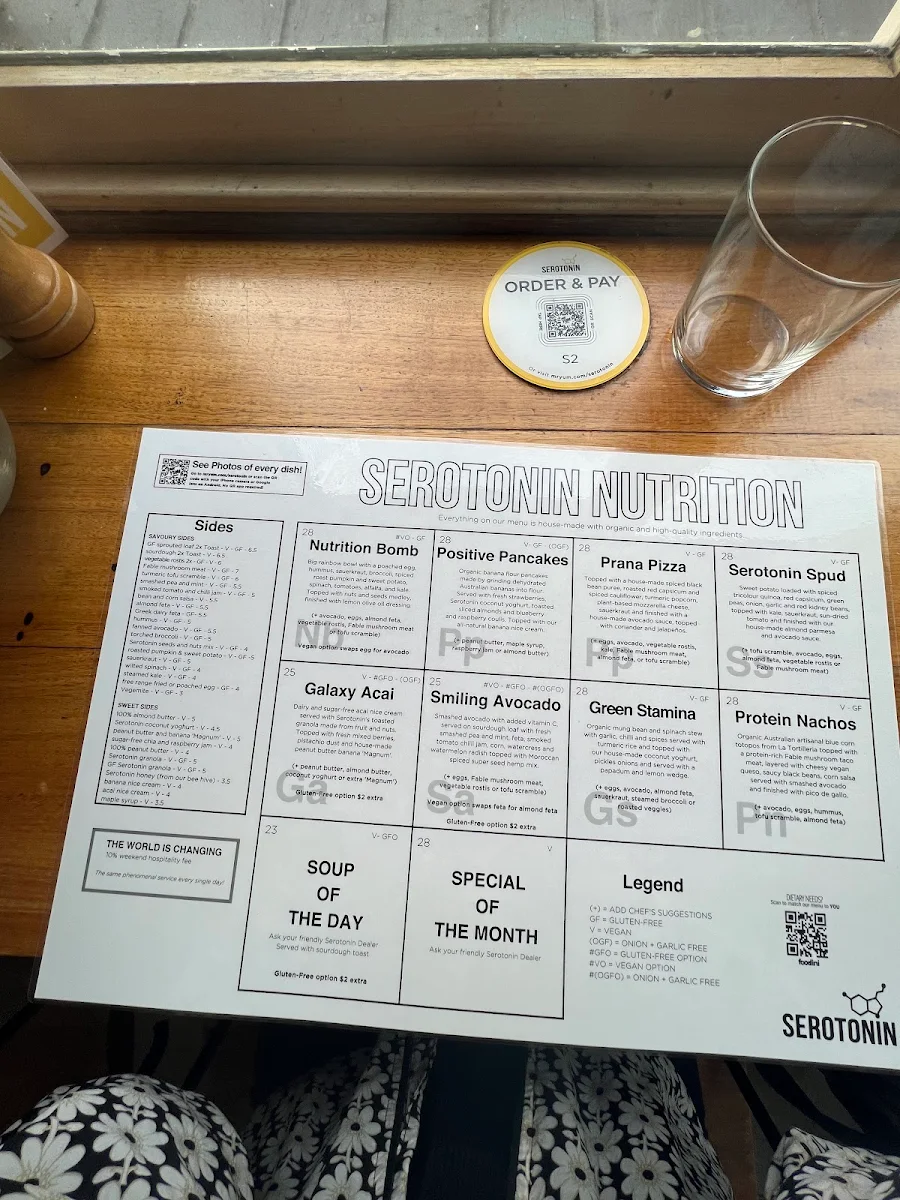 Menu, Serotonin Eatery
