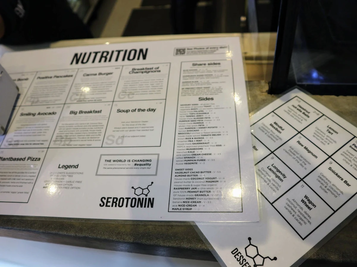 Menu, Serotonin Eatery