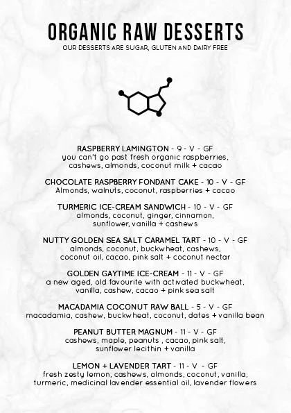 Menu, Serotonin Eatery