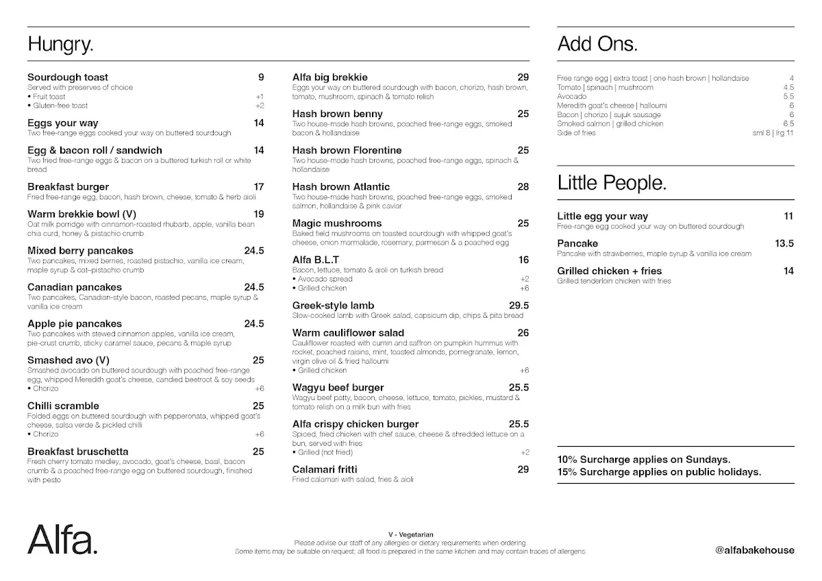 Menu, Alfa. Seddon