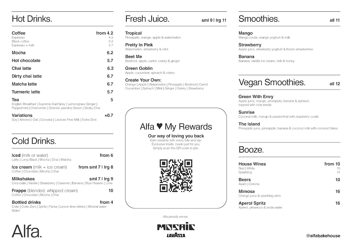 Menu, Alfa. Seddon