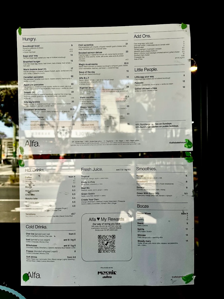 Menu, Alfa. Seddon
