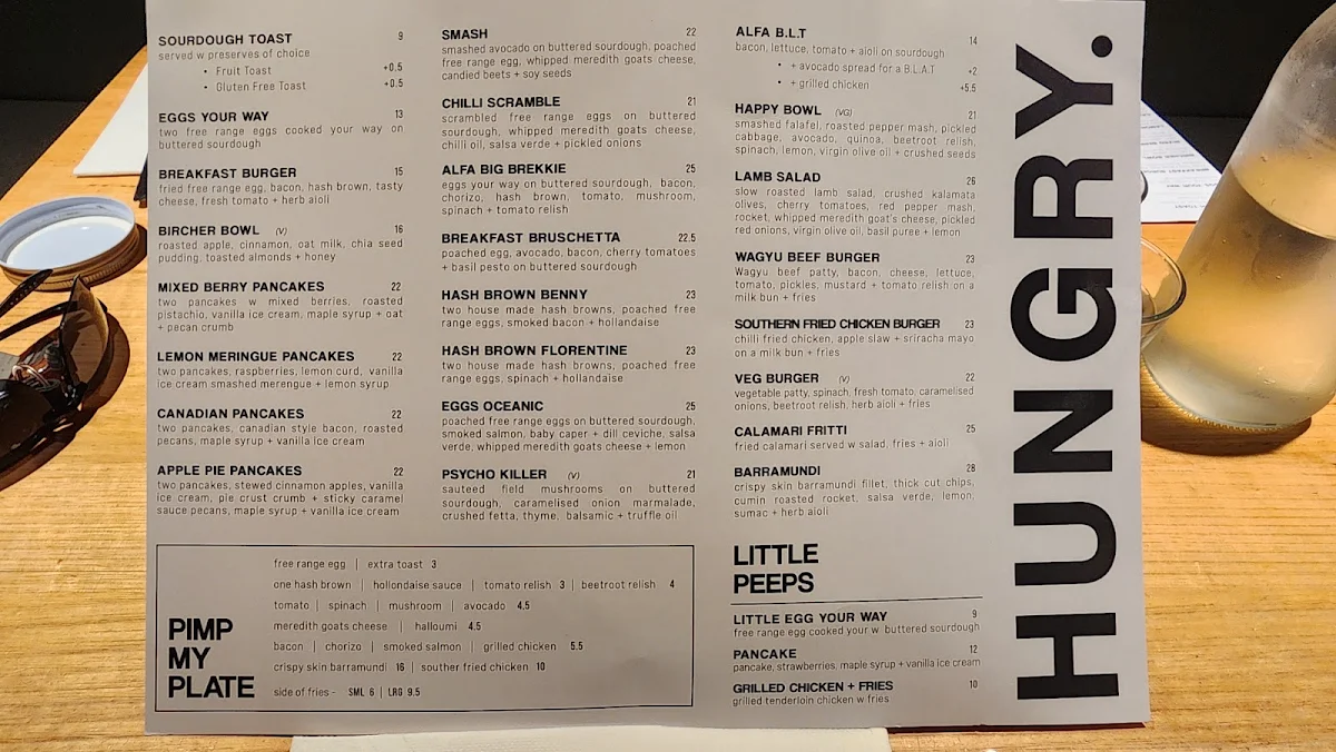Menu, Alfa. Seddon