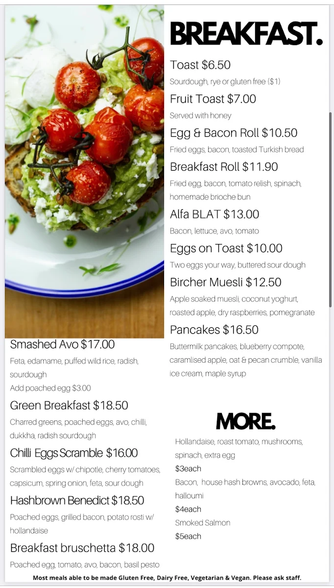 Menu, Alfa. Seddon