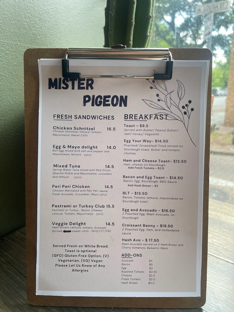 Menu, Mister Pigeon