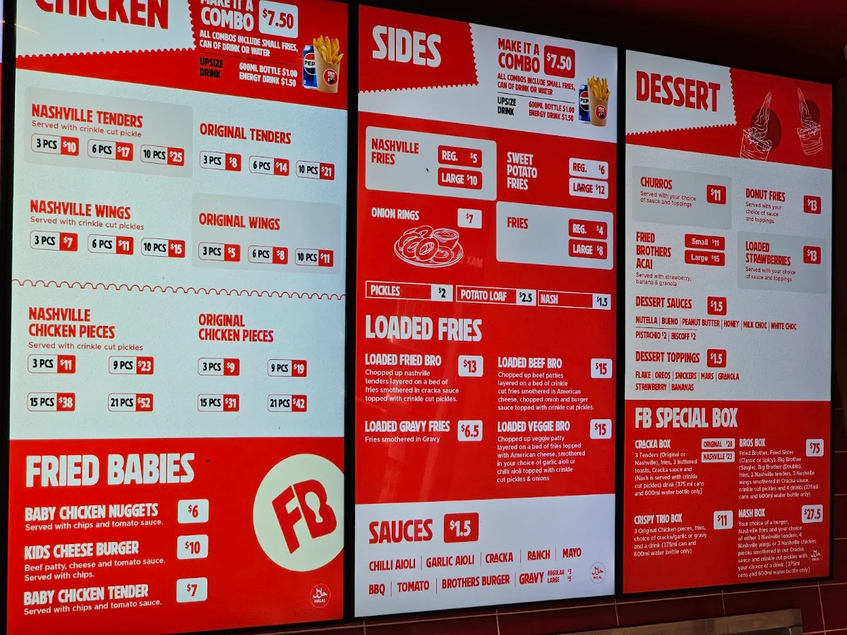 Menu, Fried Brothers Blacktown