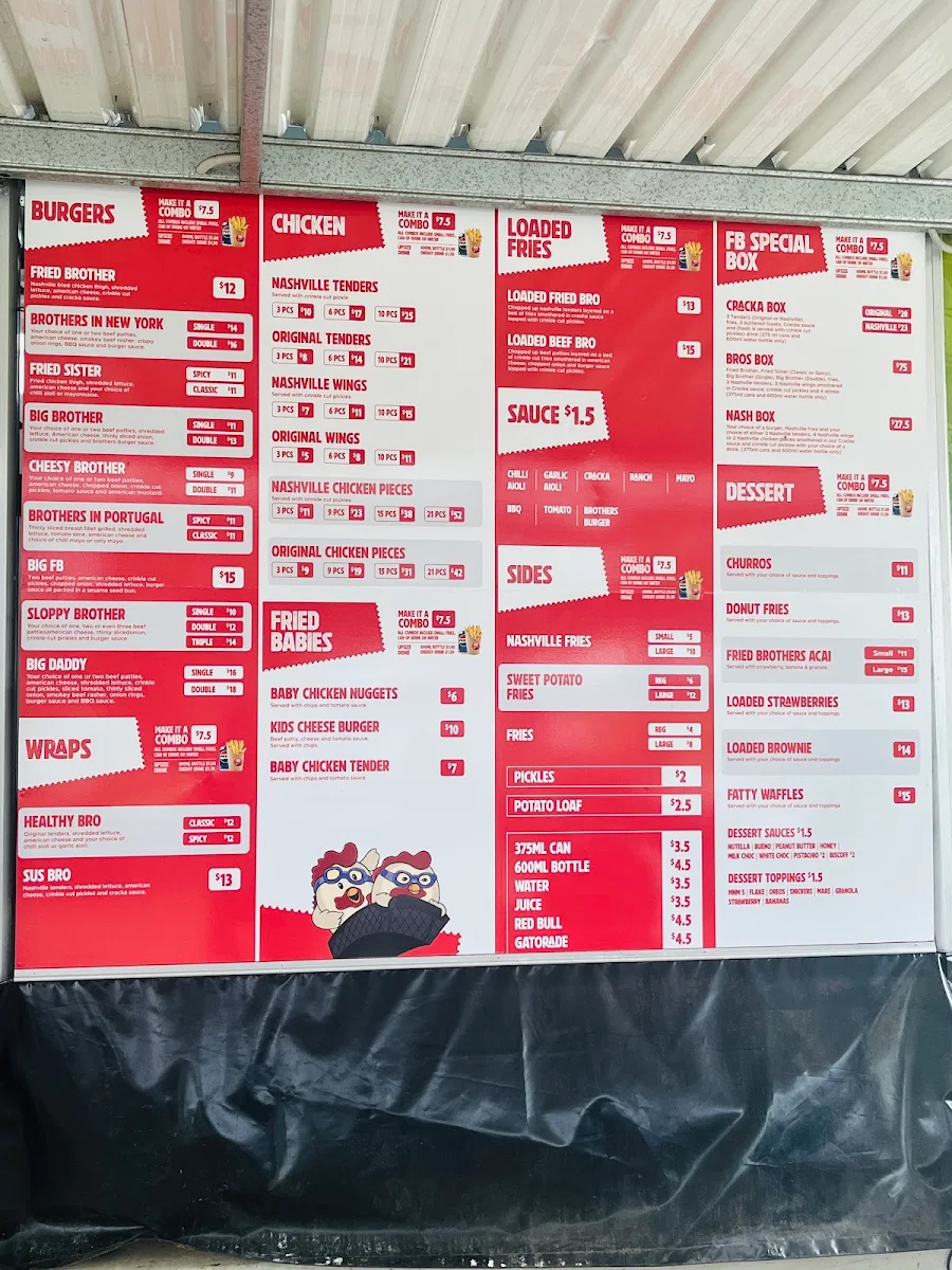 Menu, Fried Brothers Blacktown