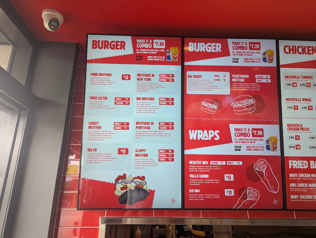 Menu, Fried Brothers Blacktown