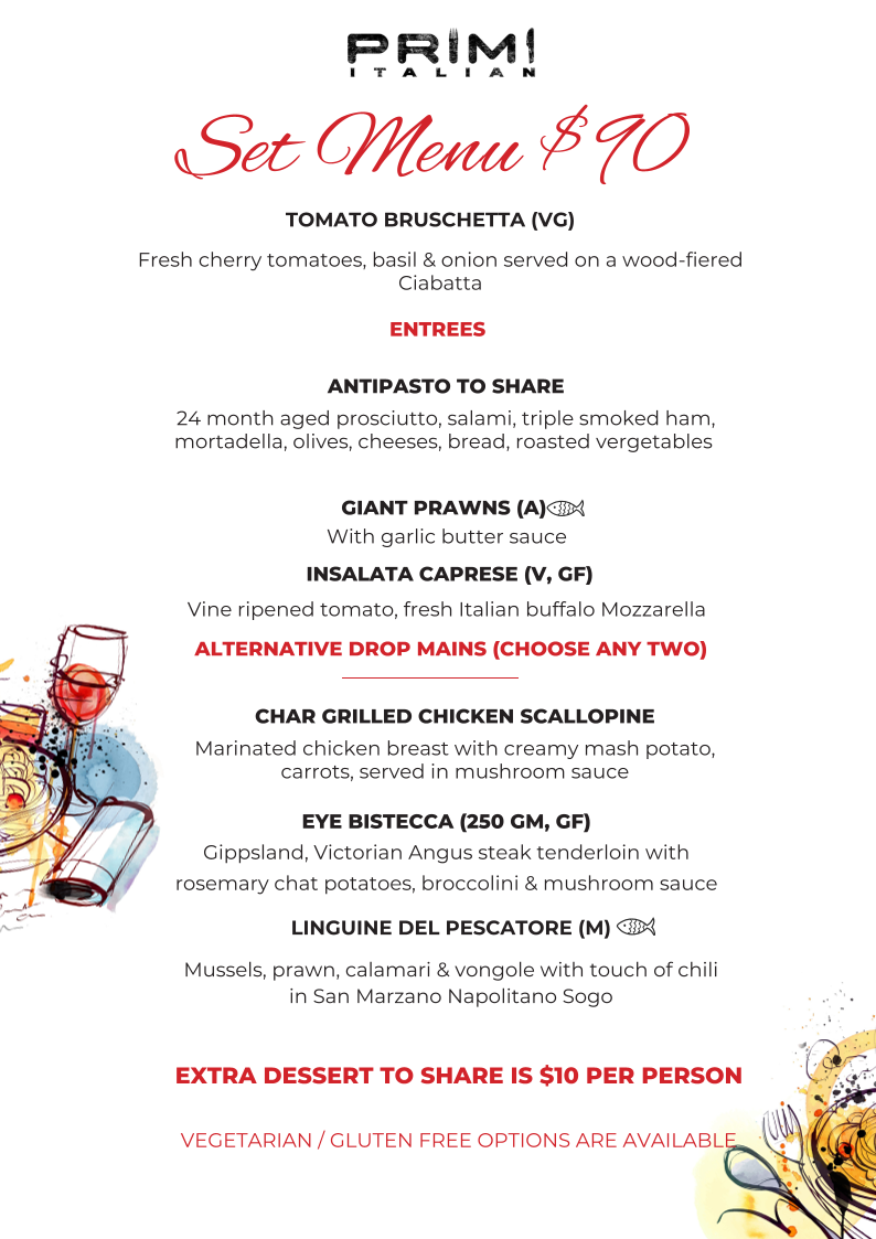 Menu, Primi Italian