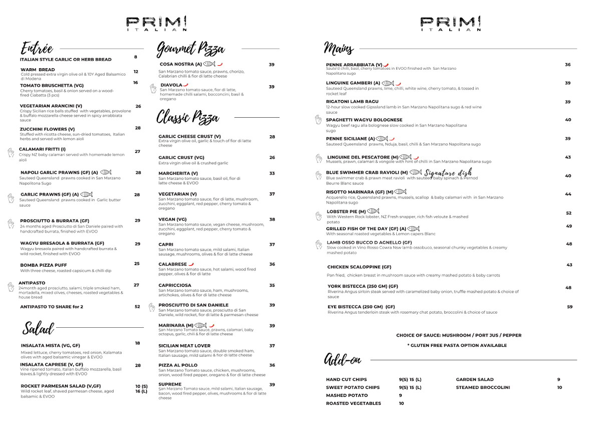 Menu, Primi Italian