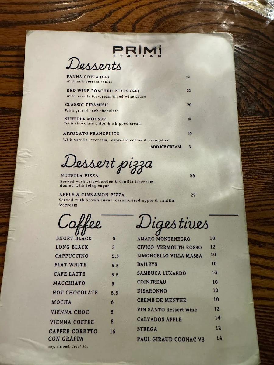 Menu, Primi Italian