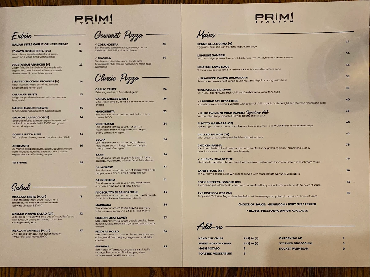 Menu, Primi Italian