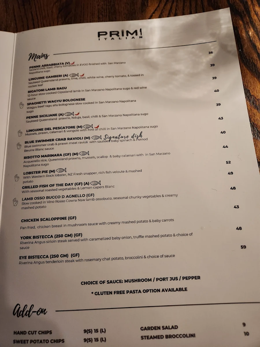 Menu, Primi Italian