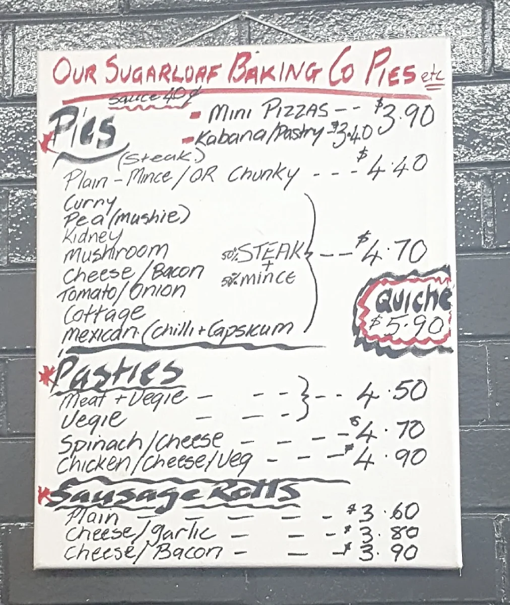 Menu, Sugarloaf Bakery