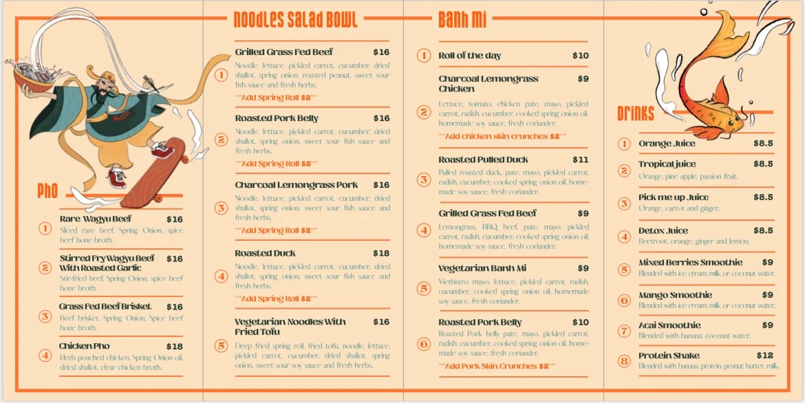 Menu, Viet Bistro