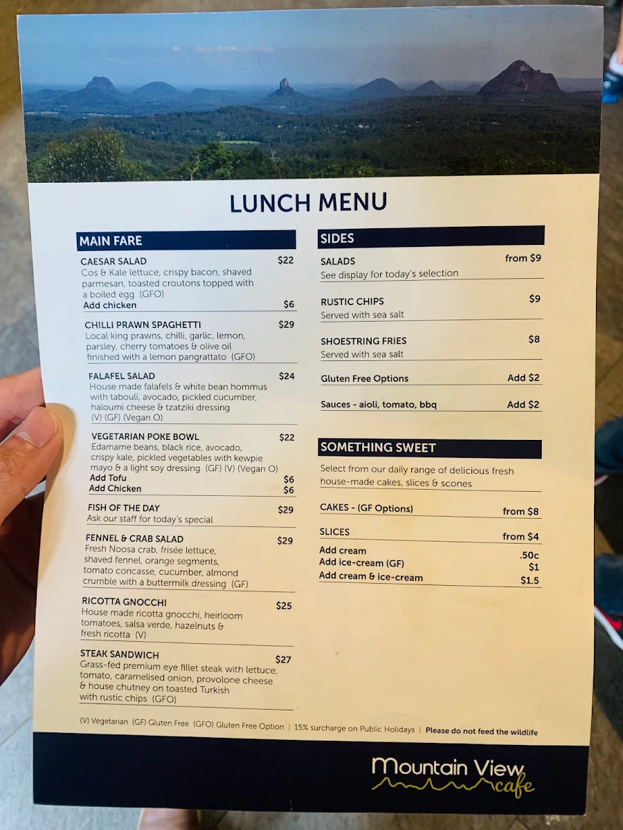 Menu, Mountain View Café