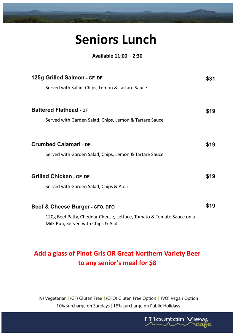 Menu, Mountain View Café