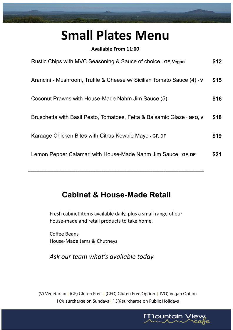 Menu, Mountain View Café