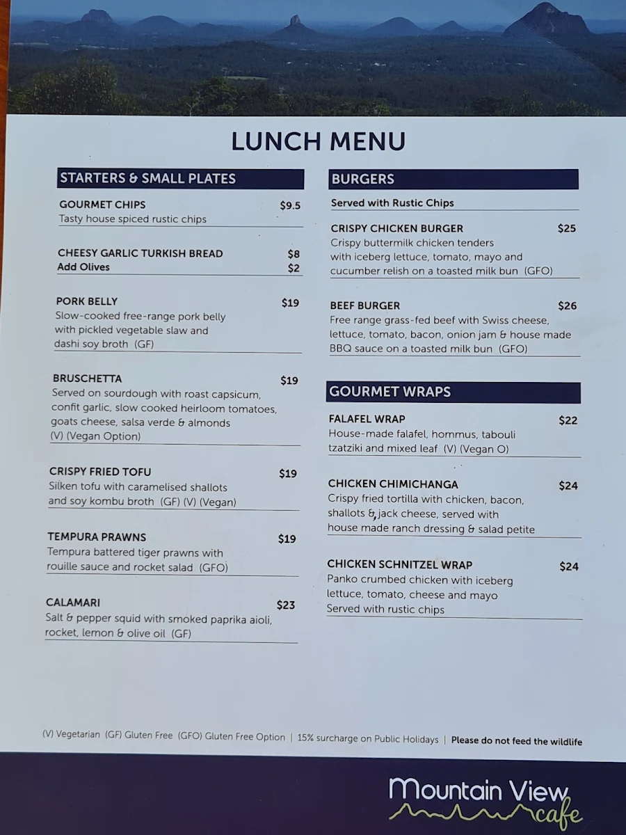 Menu, Mountain View Café
