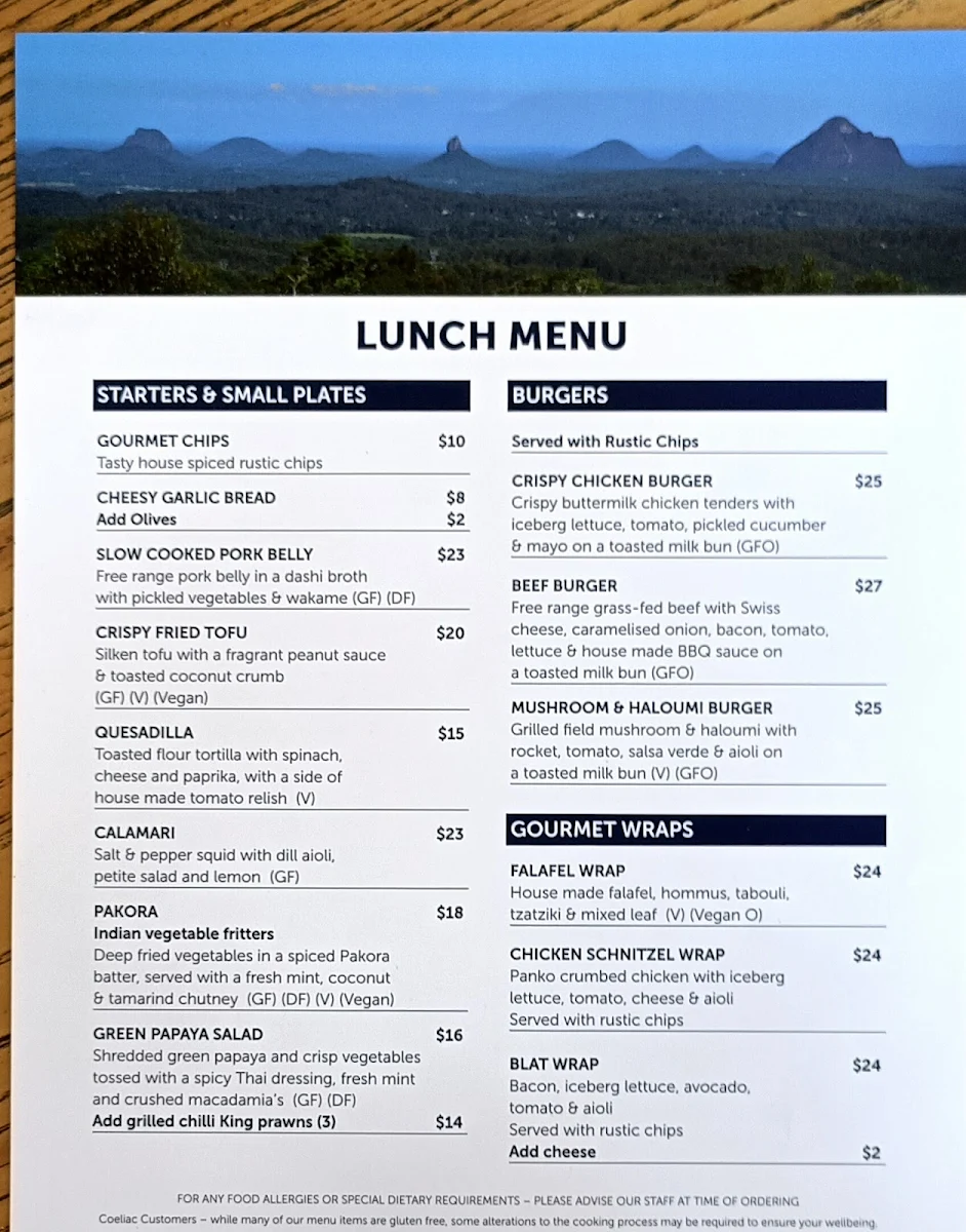 Menu, Mountain View Café
