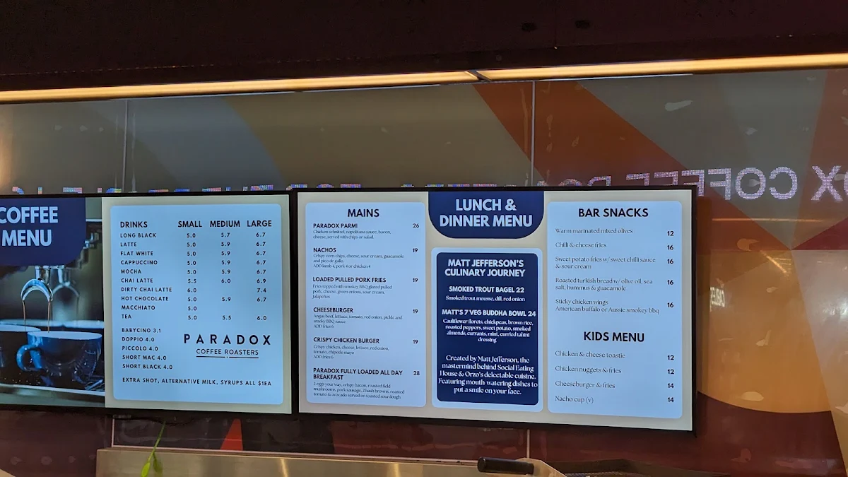 Menu, Paradox Coffee Gold Coast Airport
