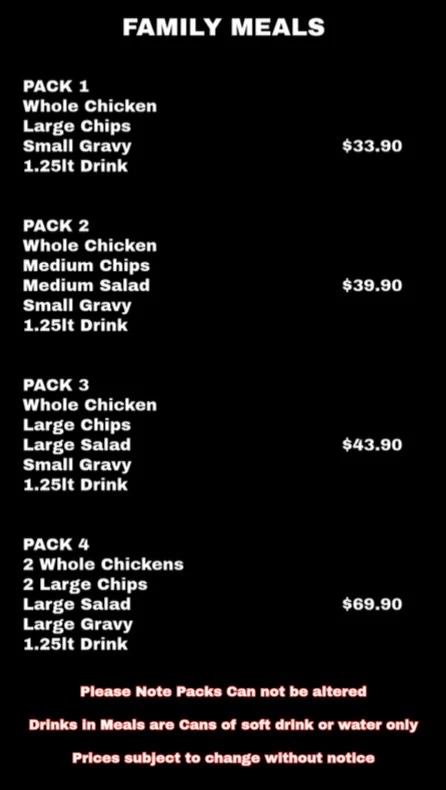 Menu, Koo Wee Rup Roast Chicken and Kebabs