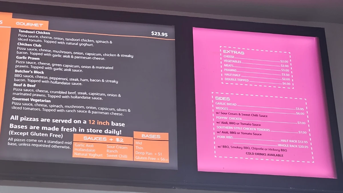 Menu, Boonah Pizza