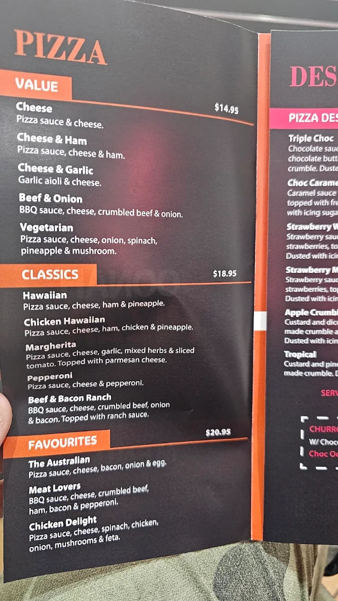 Menu, Boonah Pizza