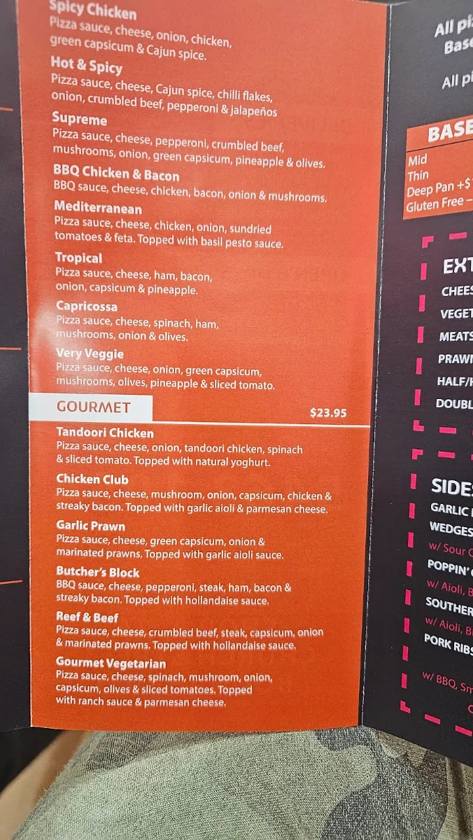 Menu, Boonah Pizza