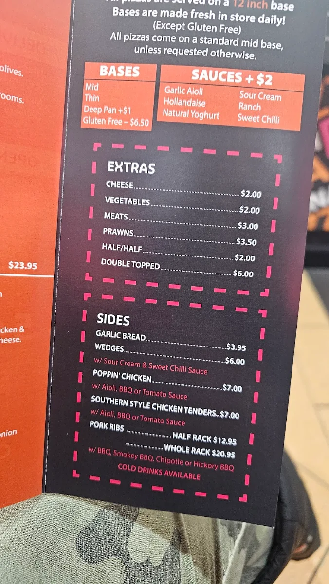 Menu, Boonah Pizza