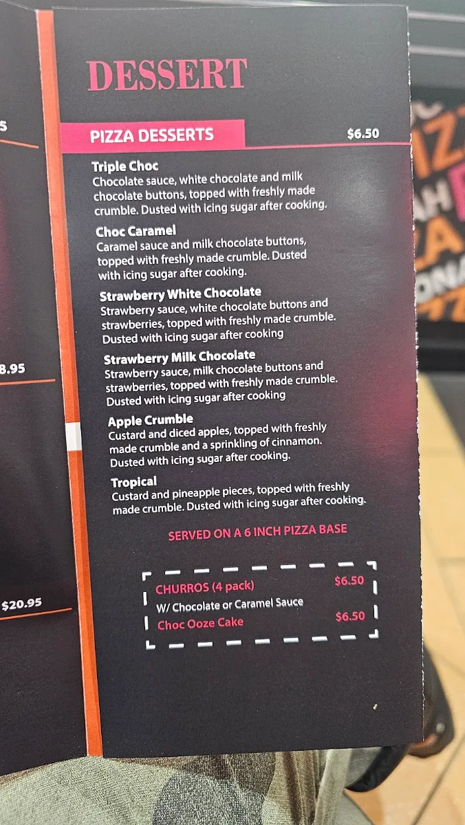 Menu, Boonah Pizza
