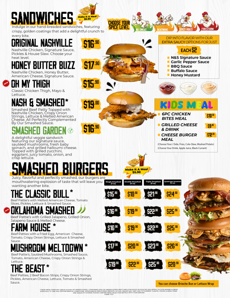 Menu, Nash & Smashed