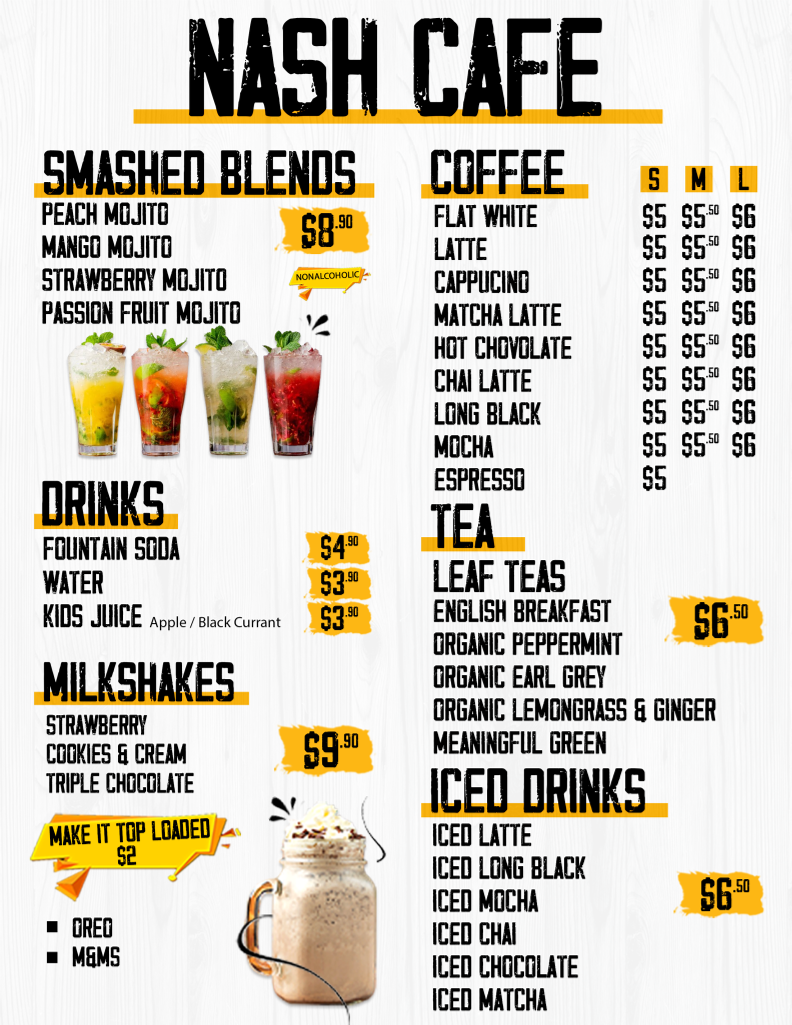 Menu, Nash & Smashed