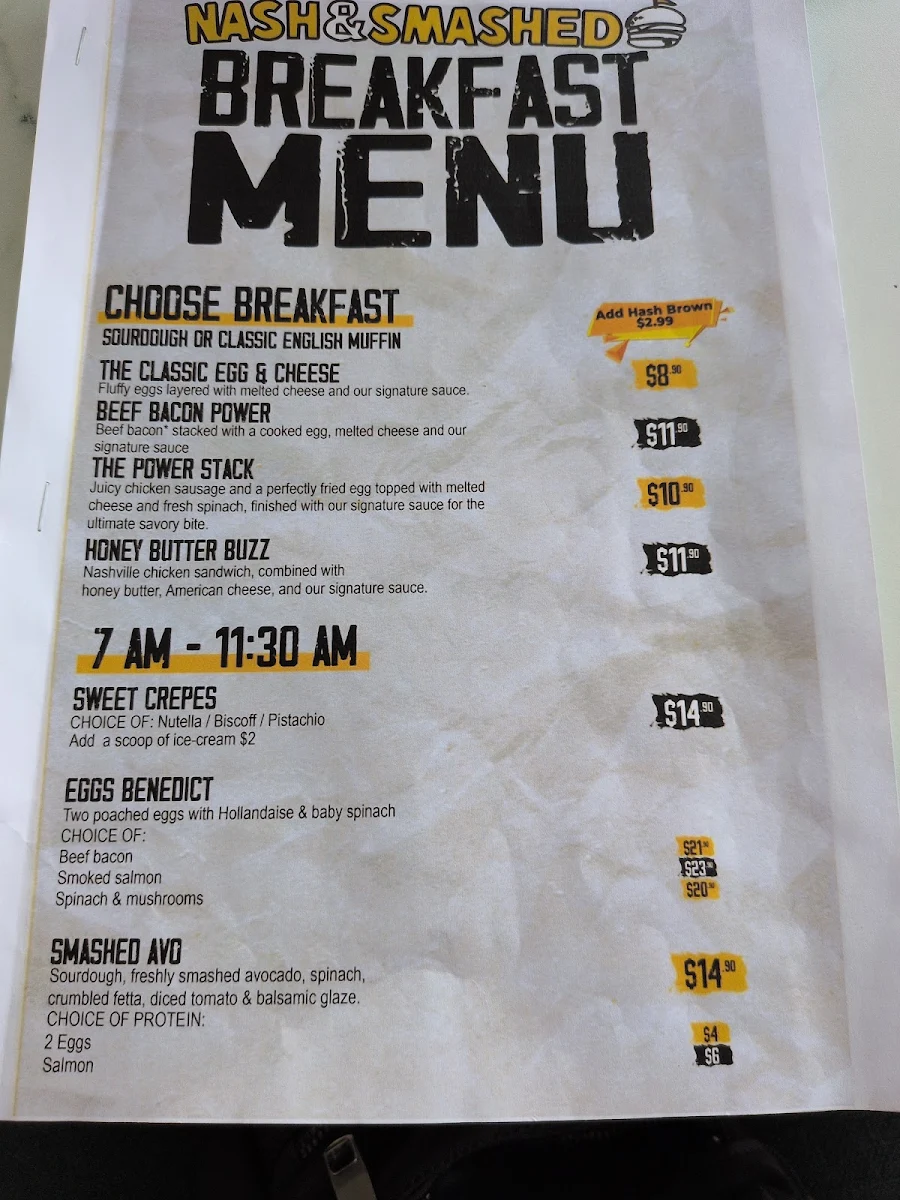 Menu, Nash & Smashed
