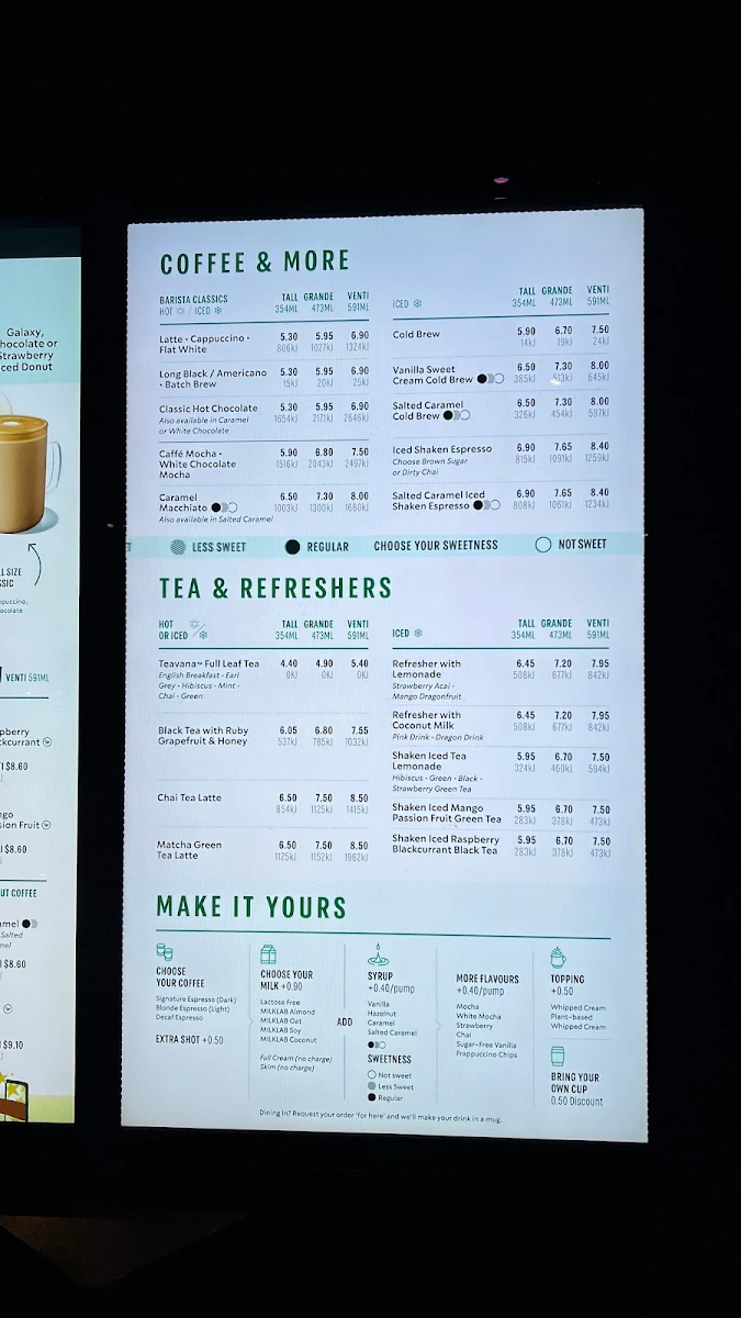 Menu, Starbucks Epping