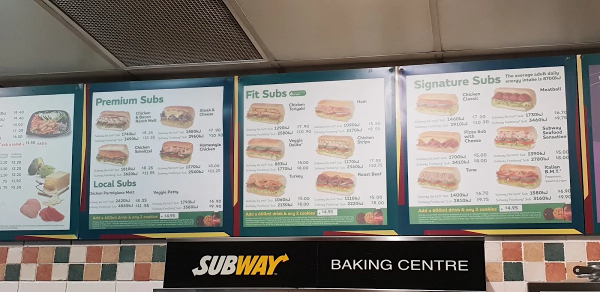 Menu, Subway