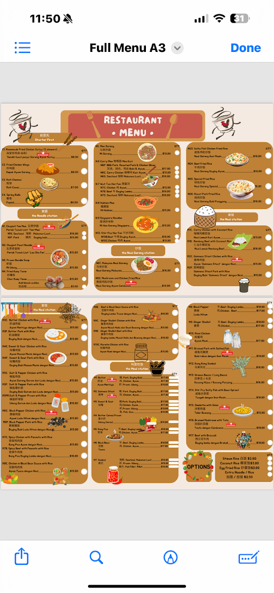 Menu, Taste of Msia