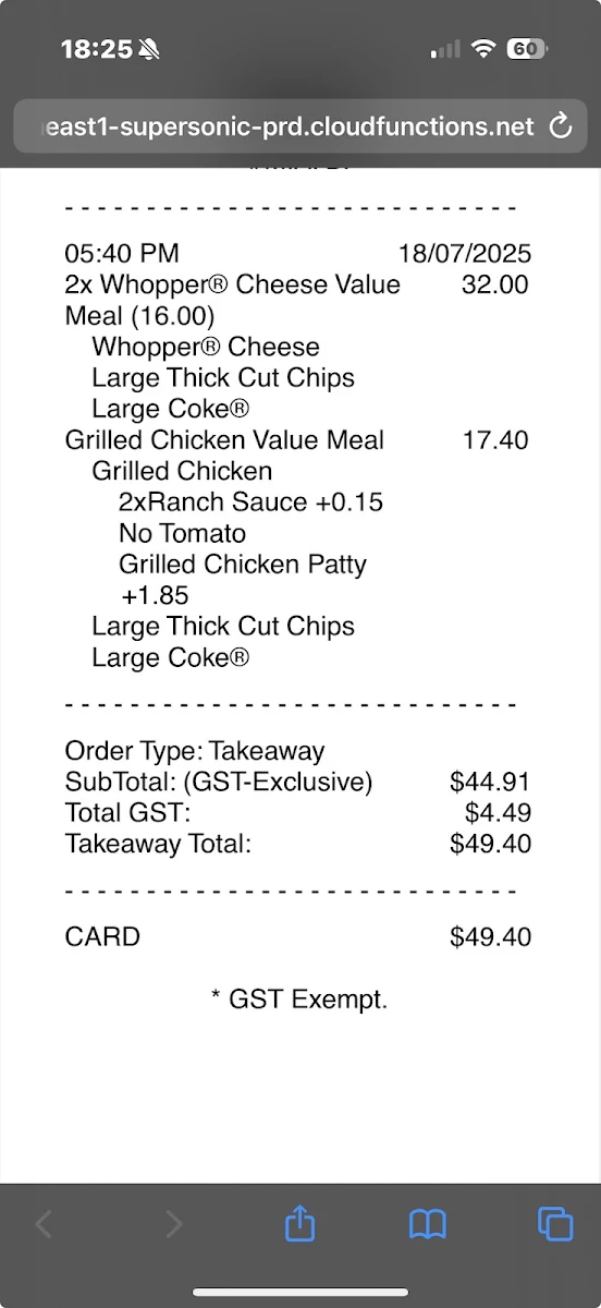 Menu, Hungry Jack's Burgers Greenvale