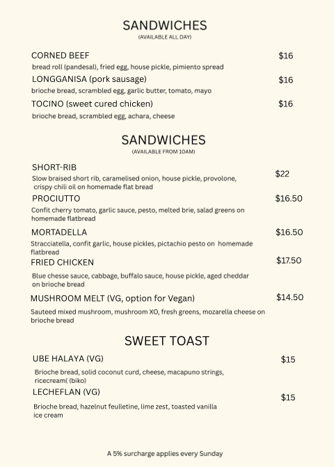 Menu, Eli cafe