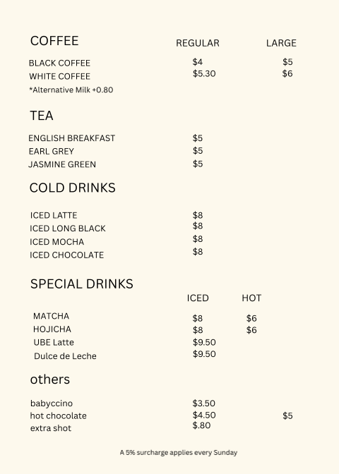 Menu, Eli cafe