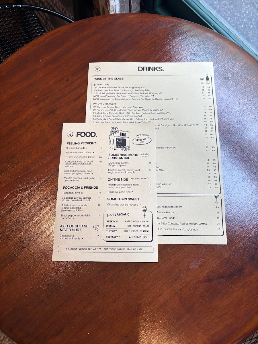 Menu, Lane's Edge Wine Bar
