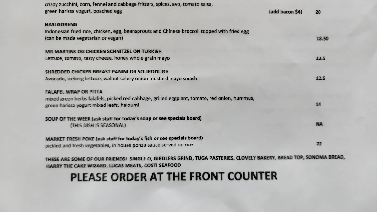 Menu, High St Society