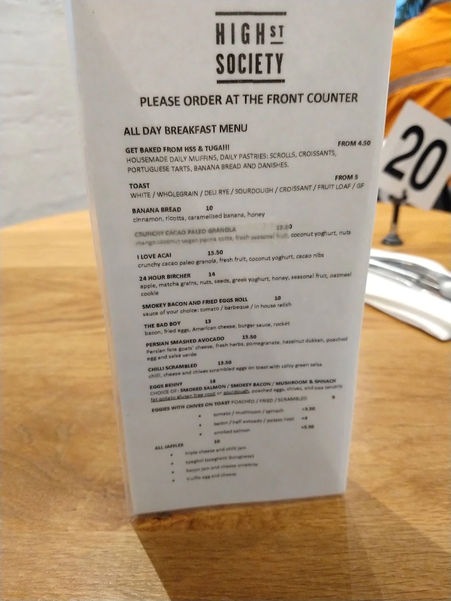 Menu, High St Society