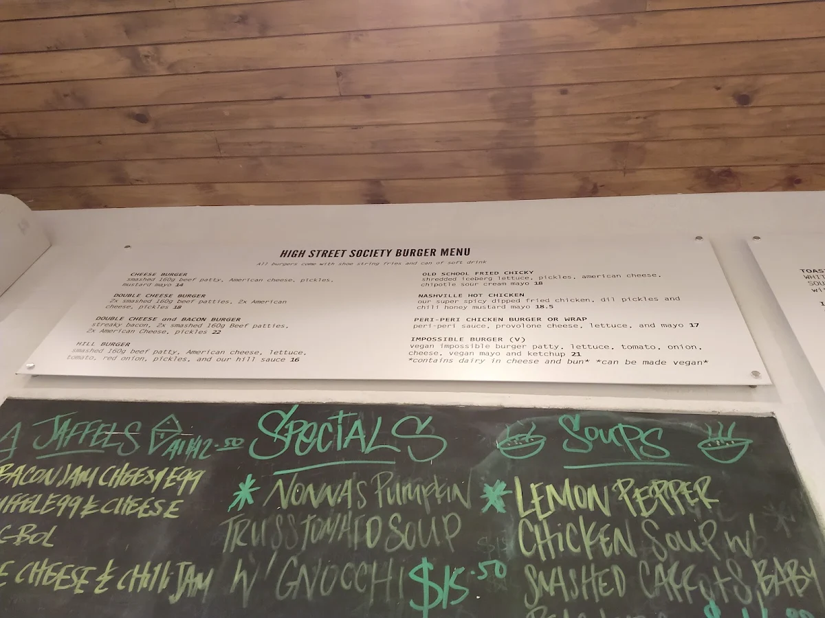 Menu, High St Society