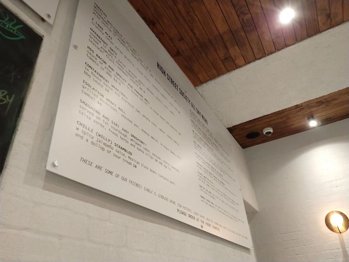 Menu, High St Society